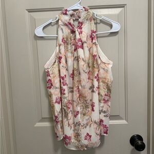 LOFT Floral Halter Blouse - Pink and Cream